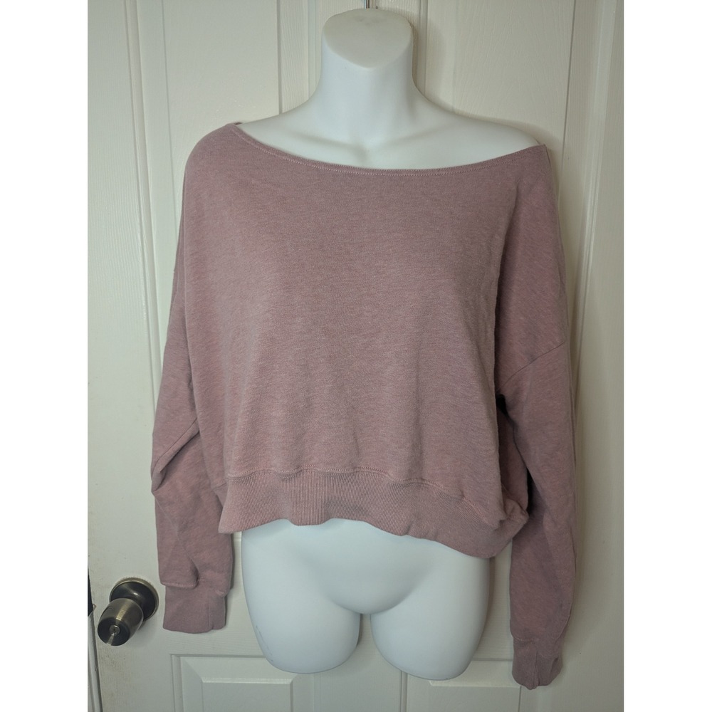 Hollister Womens Mauve Off The Shoulder Cropped Sweatshirt Size S Pink Heather